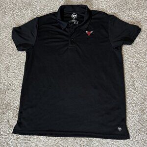 Chicago Bulls Polo Shirt '47 Brand Men's Black Size Small NBA Performance Tee